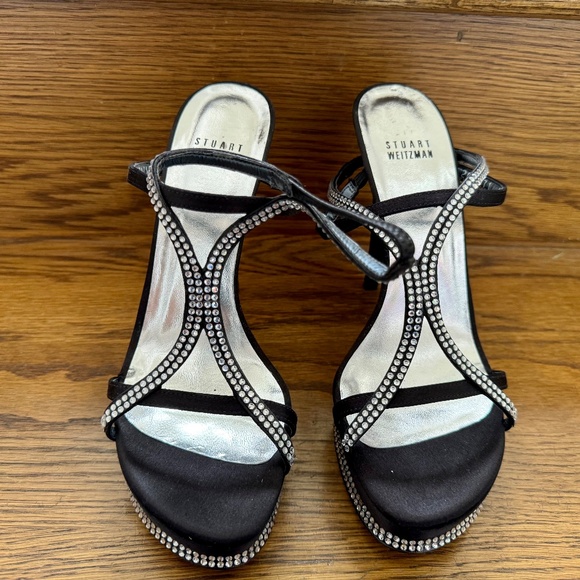 Stuart Weitzman Black Satin Strappy Stiletto 8.5 NWOB - Picture 2 of 7